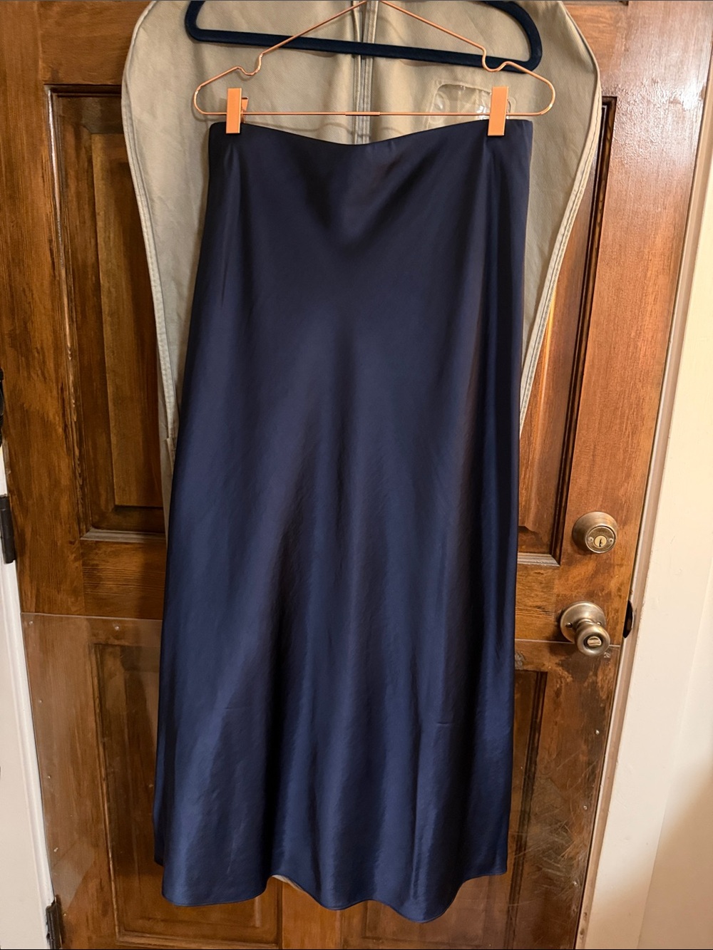 Open Edit Satin Maxi Skirt in Navy